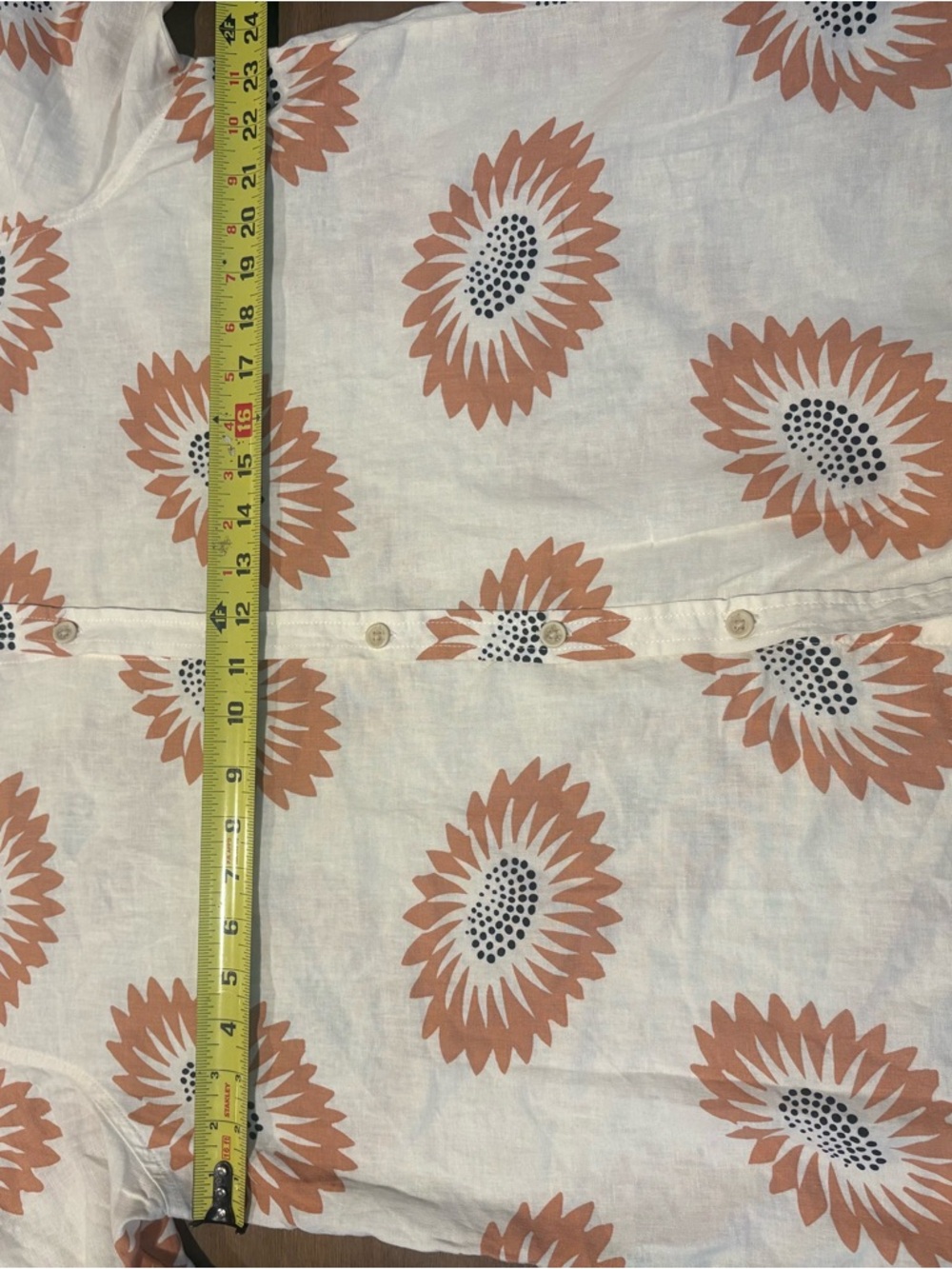 Folk Shirt Men Ivory Floral Linen Blend Button Up Short Sleeves Size Large - Picture 5 of 7